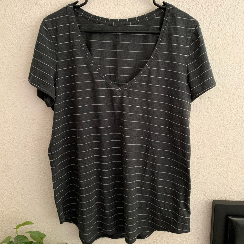 Lululemon Grey Stripe V-Neck Tee